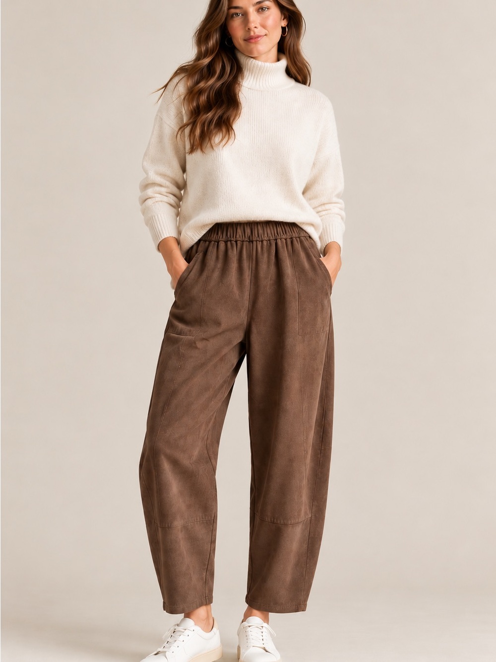 NWT Max Studio London Barrel Leg Pants Womens L Brown Faux Suede Ankle MSRP $178